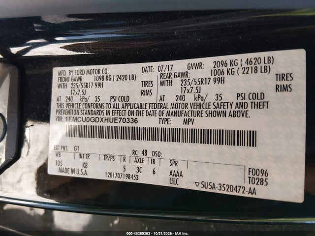 Aukcja sprzedaży 2017 Ford Escape Se, vin: 1FMCU0GDXHUE70336, numer aukcji: 46365363