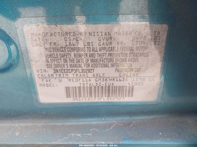 Продаж на аукціоні авто 2015 Nissan Versa Note S (sr)/s Plus/sl/sr/sv, vin: 3N1CE2CP3FL352927, номер лоту: 46365392