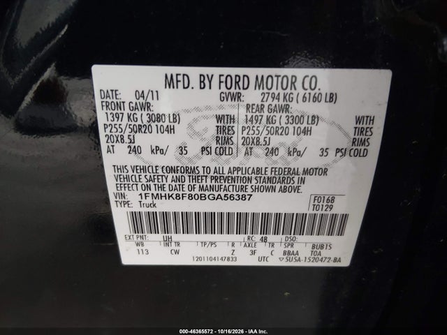 Aukcja sprzedaży 2011 Ford Explorer Limited, vin: 1FMHK8F80BGA56387, numer aukcji: 46365572