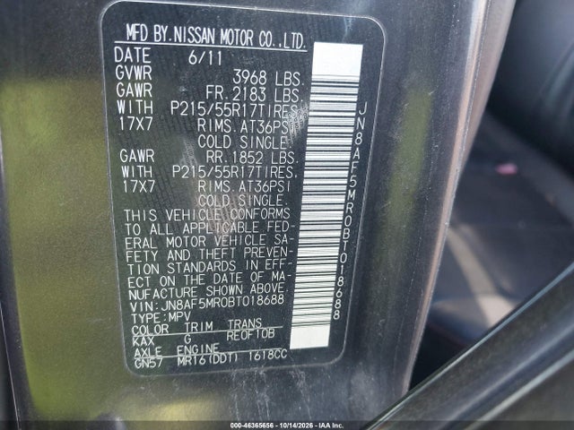 Aukcja sprzedaży 2011 Nissan Juke Sl, vin: JN8AF5MR0BT018688, numer aukcji: 46365656