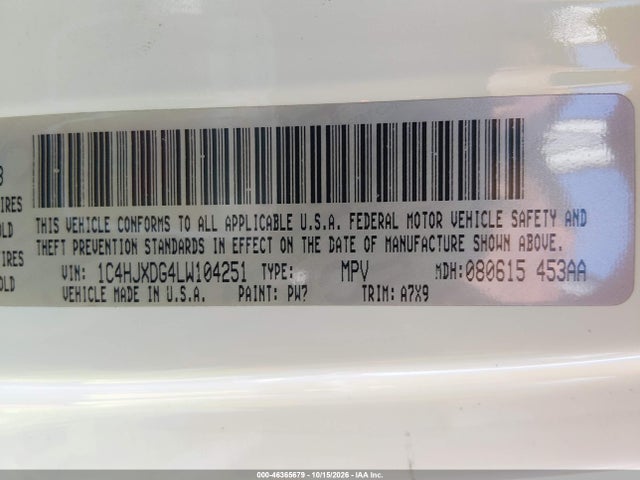 Продаж на аукціоні авто 2020 Jeep Wrangler Unlimited Sport S 4x4, vin: 1C4HJXDG4LW104251, номер лоту: 46365679