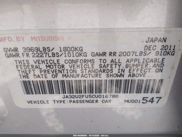Продажа на аукционе авто 2012 Mitsubishi Lancer Es, vin: JA32U2FU5CU016788, номер лота: 46365809