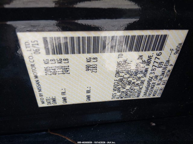 46365859 :رقم المزاد ، 1N4AA6AP0GC387776 vin ، 2016 Nissan Maxima 3.5 Sr مزاد بيع