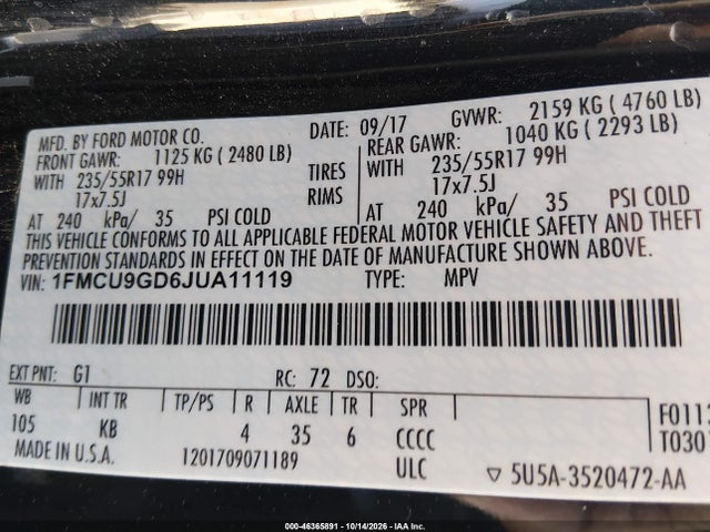 Ford ESCAPE SE 2018 1FMCU9GD6JUA11119 Image 9