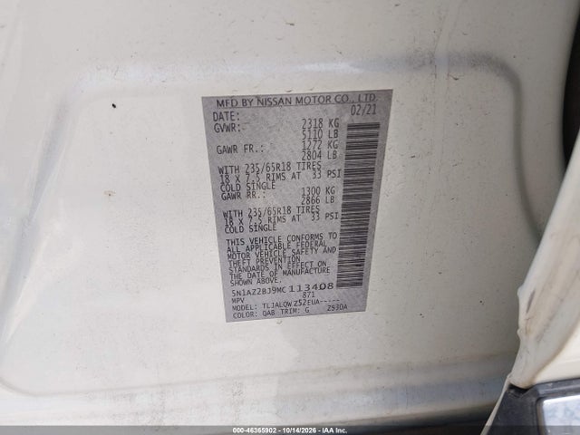 Aukcja sprzedaży 2021 Nissan Murano Sv Fwd, vin: 5N1AZ2BJ9MC113408, numer aukcji: 46365902