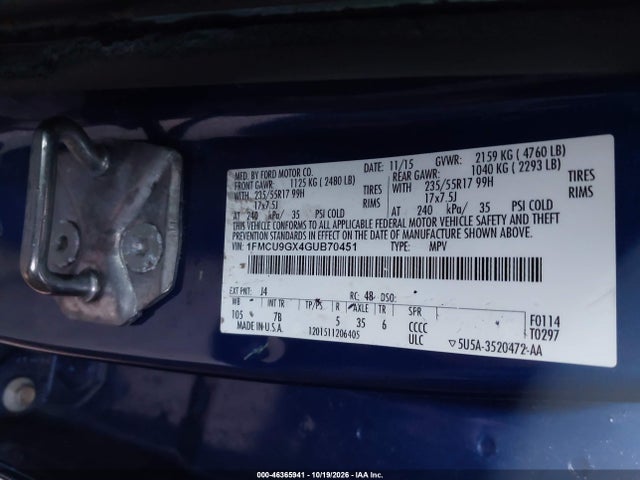 Продаж на аукціоні авто 2016 Ford Escape Se, vin: 1FMCU9GX4GUB70451, номер лоту: 46365941