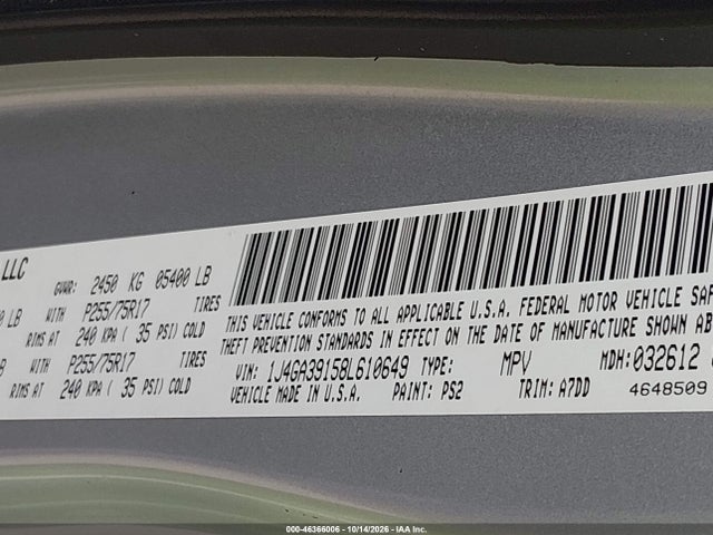 Продаж на аукціоні авто 2008 Jeep Wrangler Unlimited X, vin: 1J4GA39158L610649, номер лоту: 46366006