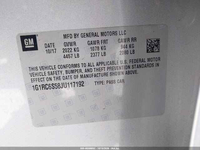 1G1RC6S58JU117192 Chevrolet VOLT LT
