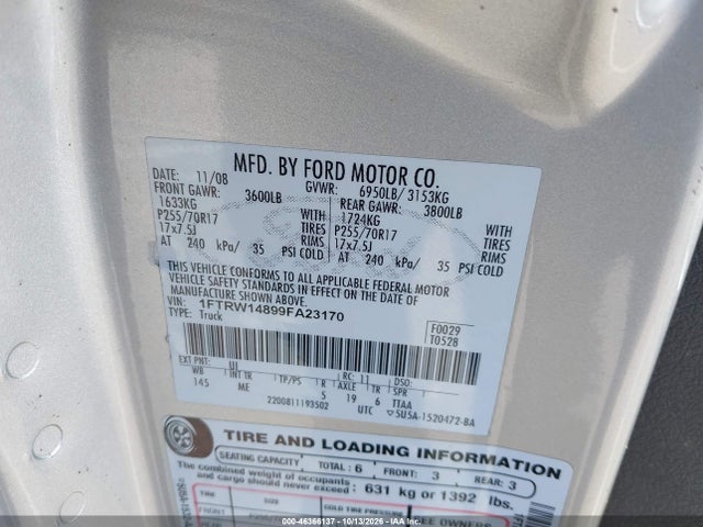 Aukcja sprzedaży 2009 Ford F-150 Xl/xlt, vin: 1FTRW14899FA23170, numer aukcji: 46366137