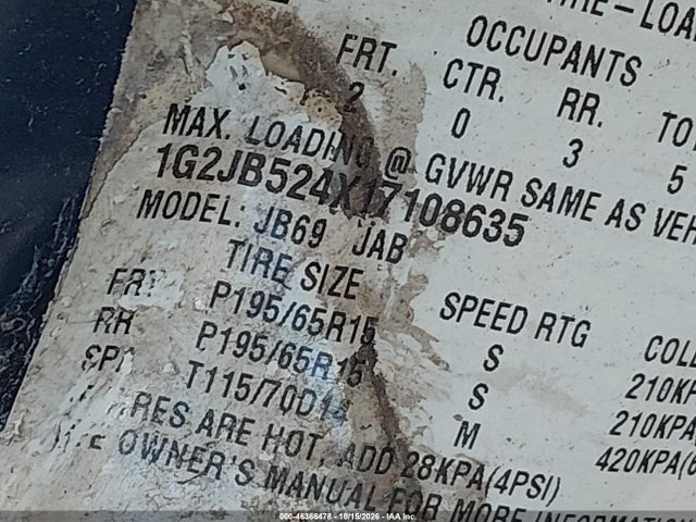 46366478 :رقم المزاد ، 1G2JB524X17108635 vin ، 2001 Pontiac Sunfire Se مزاد بيع