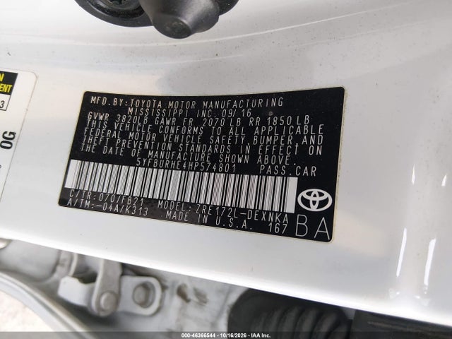 5YFBURHE4HP574801 Toyota COROLLA LE