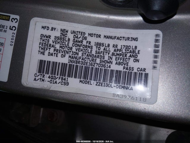 Aukcja sprzedaży 2006 Toyota Corolla Le, vin: 1NXBR32E16Z703614, numer aukcji: 46366586