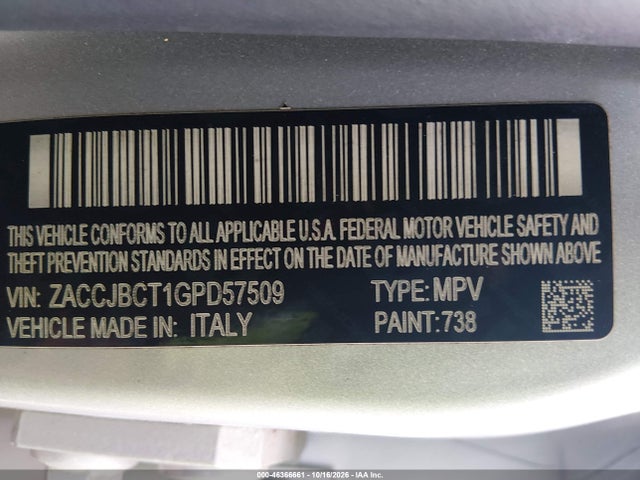 46366661 :رقم المزاد ، ZACCJBCT1GPD57509 vin ، 2016 Jeep Renegade Trailhawk مزاد بيع