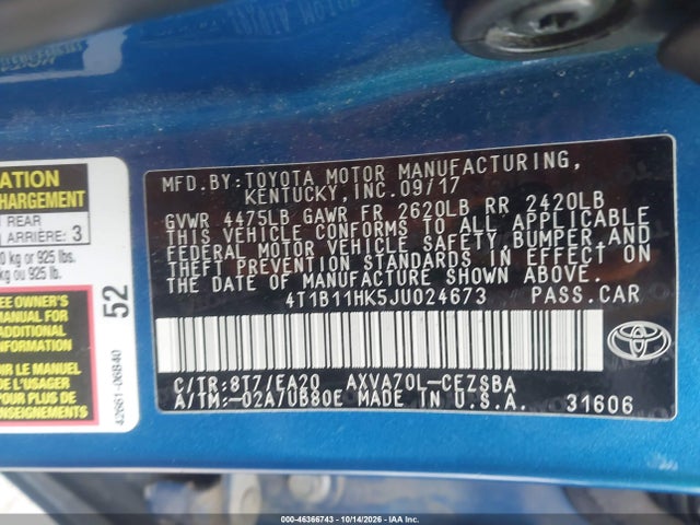 2018 Toyota Camry Se მანქანა იყიდება აუქციონზე, vin: 4T1B11HK5JU024673, აუქციონის ნომერი: 46366743