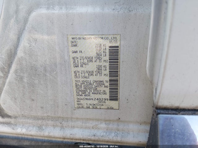 Aukcja sprzedaży 2015 Nissan Murano Sv, vin: 5N1AZ2MG6FN240299, numer aukcji: 46366763