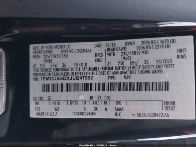 Aukcja sprzedaży 2018 Ford Escape Se, vin: 1FMCU0GDXJUB47992, numer aukcji: 46366868