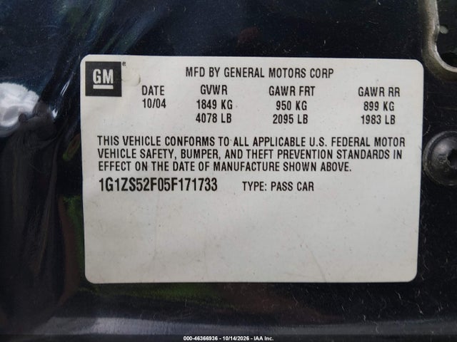 Aukcja sprzedaży 2005 Chevrolet Malibu, vin: 1G1ZS52F05F171733, numer aukcji: 46366936