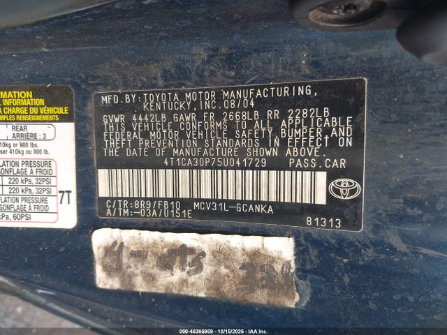 Aukcja sprzedaży 2005 Toyota Camry Solara Se V6, vin: 4T1CA30P75U041729, numer aukcji: 46366959
