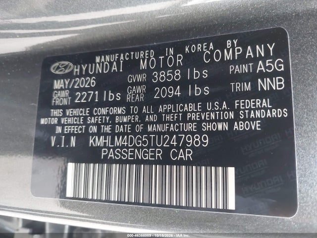 KMHLM4DG5TU247989 Hyundai Elantra Sel Sport