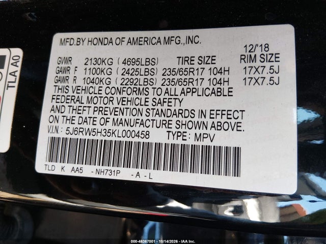 Honda CR-V LX 2019 5J6RW5H35KL000458 Image 9