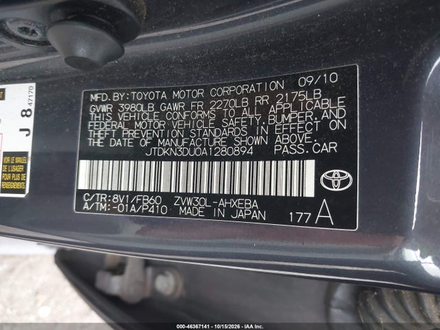 46367141 :رقم المزاد ، JTDKN3DU0A1280894 vin ، 2010 Toyota Prius Iii مزاد بيع