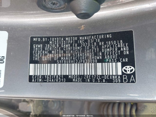 Toyota COROLLA LE 2018 5YFBURHE2JP823098 Image 9