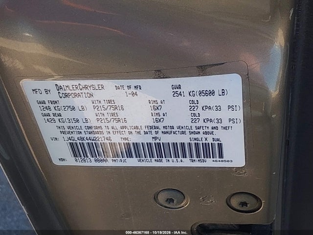 Продажа на аукционе авто 2004 Jeep Liberty Sport, vin: 1J4GL48K44W221746, номер лота: 46367168