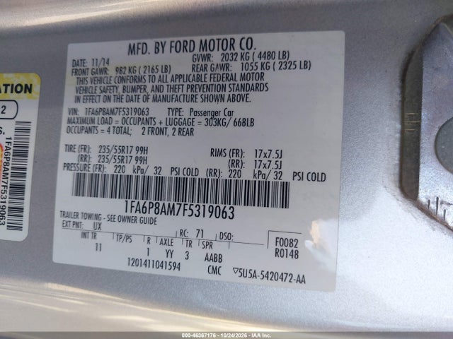 Ford Mustang V6 2015 1FA6P8AM7F5319063 Image 9