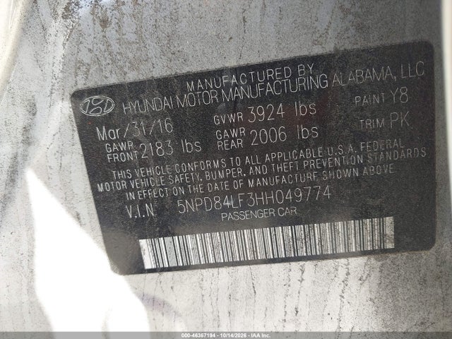 Aukcja sprzedaży 2017 Hyundai Elantra Se, vin: 5NPD84LF3HH049774, numer aukcji: 46367194