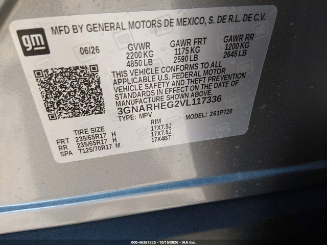 Продаж на аукціоні авто 2027 Chevrolet Equinox, vin: 3GNARHEG2VL117336, номер лоту: 46367225