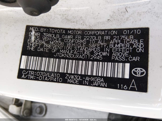 Продаж на аукціоні авто 2010 Toyota Prius Iv, vin: JTDKN3DUXA0112945, номер лоту: 46367312