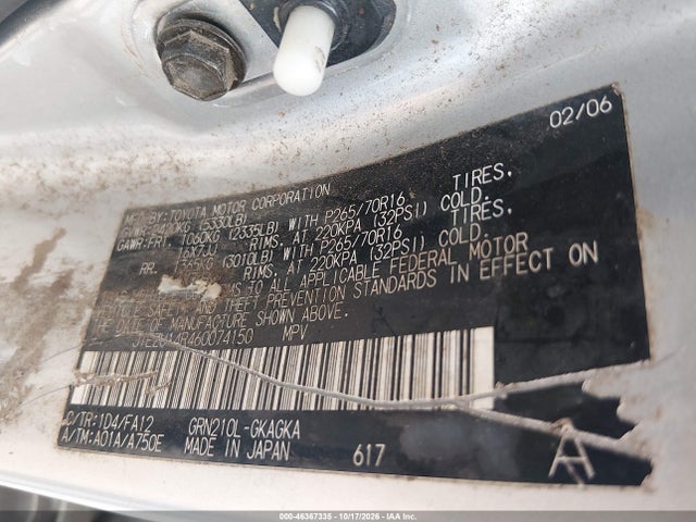 Aukcja sprzedaży 2006 Toyota 4runner Sr5 V6, vin: JTEZU14R460074150, numer aukcji: 46367335