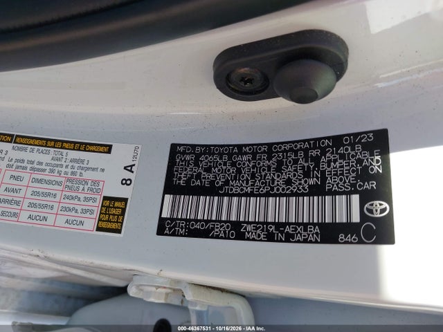 JTDBCMFE6PJ002933 Toyota Corolla Hybrid Le