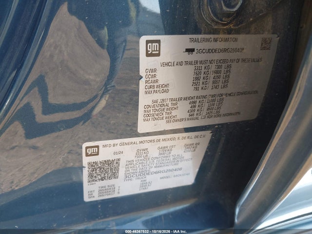 Aukcja sprzedaży 2024 Chevrolet Silverado 1500 4wd  Standard Bed Lt, vin: 3GCUDDED6RG250408, numer aukcji: 46367532