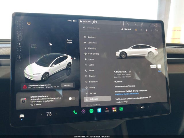 46367535 :رقم المزاد ، 5YJ3E1EB9RF740093 vin ، 2024 Tesla Model 3 Long Range Dual Motor All-wheel Drive مزاد بيع