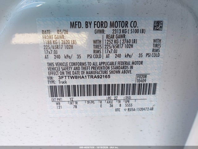 Продажа на аукционе авто 2026 Ford Maverick Xlt, vin: 3FTTW8HA1TRA92165, номер лота: 46367538
