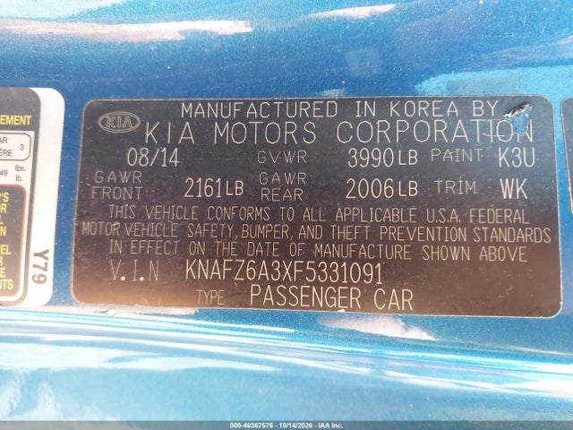 Продаж на аукціоні авто 2015 Kia Forte Koup Sx, vin: KNAFZ6A3XF5331091, номер лоту: 46367576