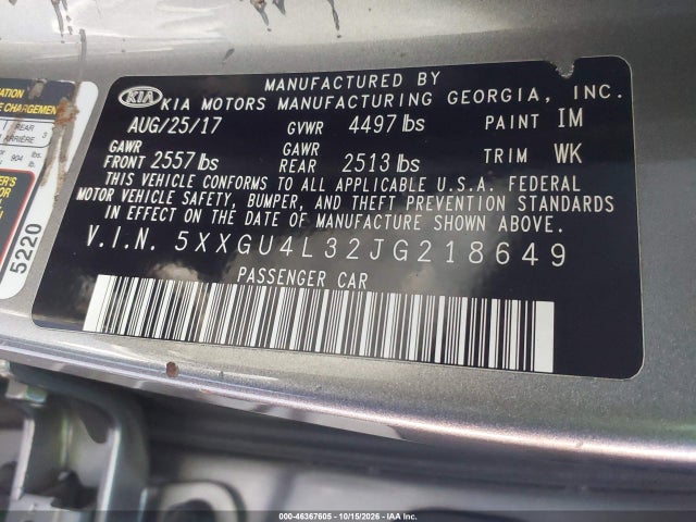Продаж на аукціоні авто 2018 Kia Optima Ex, vin: 5XXGU4L32JG218649, номер лоту: 46367605