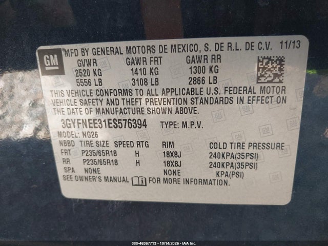 Продажа на аукционе авто 2014 Cadillac Srx Luxury Collection, vin: 3GYFNEE31ES576394, номер лота: 46367713