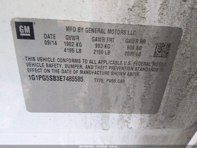 Aukcja sprzedaży 2014 Chevrolet Cruze Ltz, vin: 1G1PG5SB3E7485585, numer aukcji: 46367925