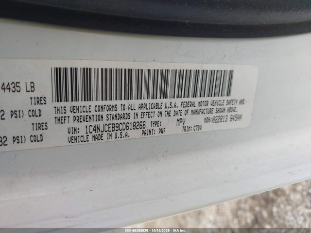 Продаж на аукціоні авто 2012 Jeep Compass Latitude, vin: 1C4NJCEB9CD618266, номер лоту: 46368026