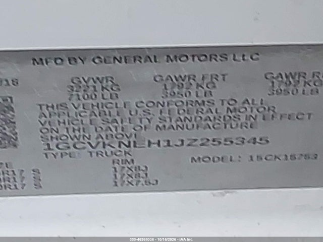 Aukcja sprzedaży 2018 Chevrolet Silverado 1500 Wt, vin: 1GCVKNEH1JZ255345, numer aukcji: 46368038