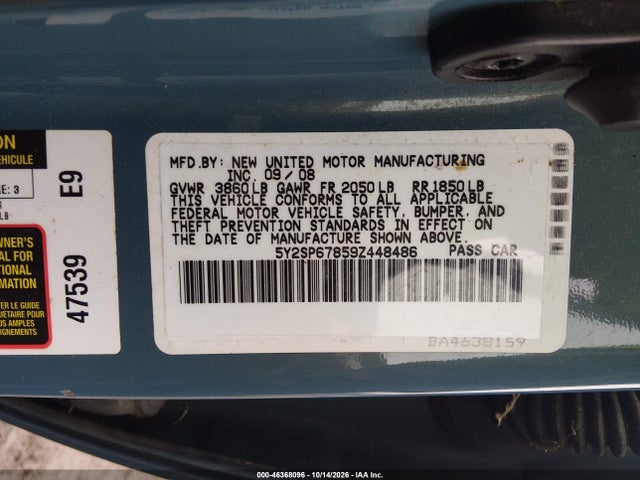 Aukcja sprzedaży 2009 Pontiac Vibe, vin: 5Y2SP67859Z448486, numer aukcji: 46368096