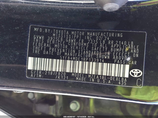 Aukcja sprzedaży 2024 Toyota Corolla Le, vin: 5YFB4MDE1RP133914, numer aukcji: 46368197