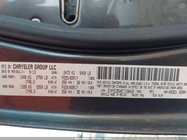 Продаж на аукціоні авто 2014 Dodge Journey Sxt, vin: 3C4PDCBG0ET138422, номер лоту: 46368209