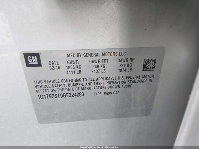 1G1ZE5ST9GF224283 Chevrolet MALIBU 1LT