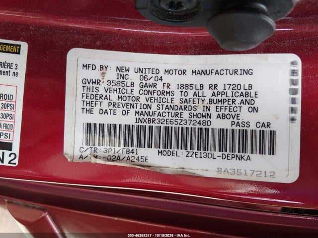 Aukcja sprzedaży 2005 Toyota Corolla Le, vin: 1NXBR32E65Z372480, numer aukcji: 46368287