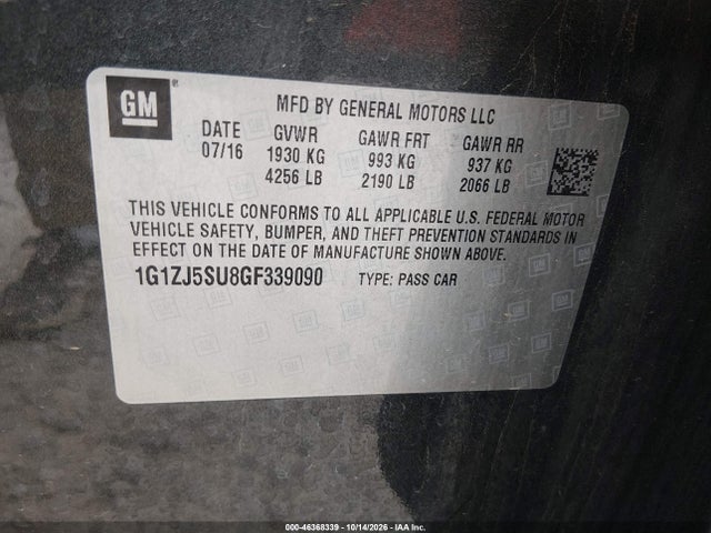 Продажа на аукционе авто 2016 Chevrolet Malibu Hybrid, vin: 1G1ZJ5SU8GF339090, номер лота: 46368339