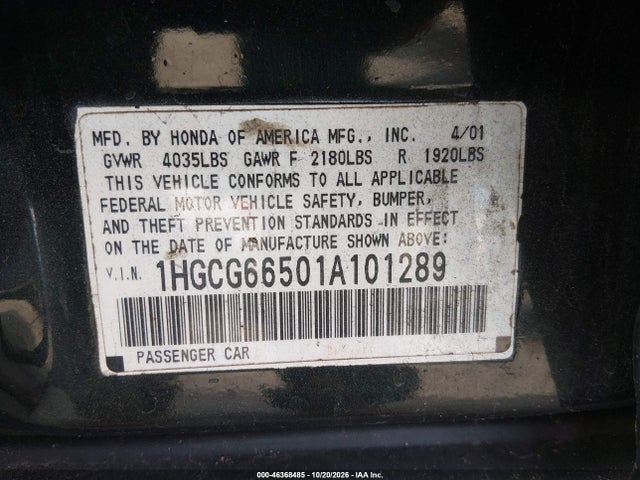 Продаж на аукціоні авто 2001 Honda Accord 2.3 Lx, vin: 1HGCG66501A101289, номер лоту: 46368485