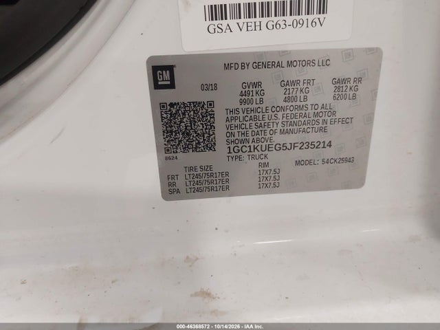 Aukcja sprzedaży 2018 Chevrolet Silverado 2500hd Wt, vin: 1GC1KUEG5JF235214, numer aukcji: 46368572